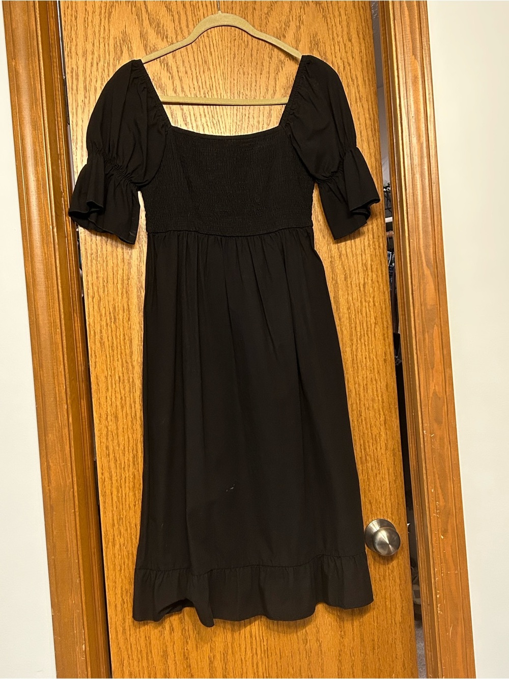 Black Midi Dress with Puff Sleeves